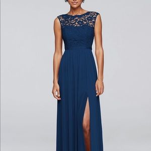 David’s bridal long bridesmaid dress with lace